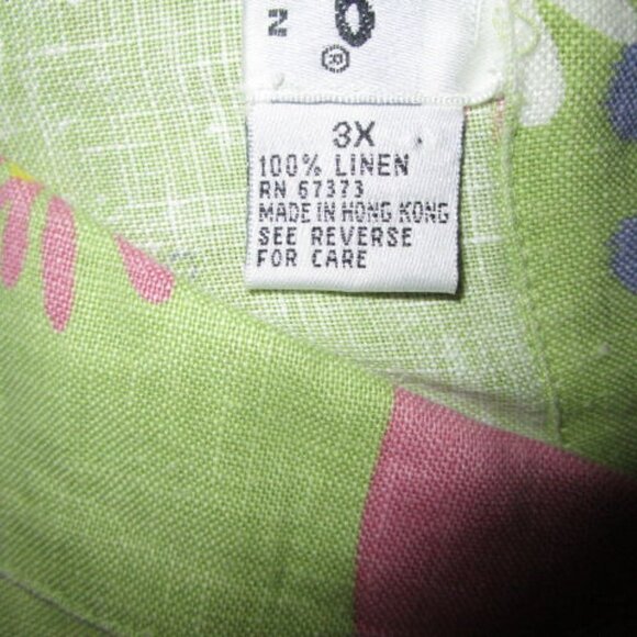 VTG Kiko LINEN Button Up Size 3X BLOUSE Tunic TOP Flowers TROPICAL Lagenlook 80s - Picture 10 of 11